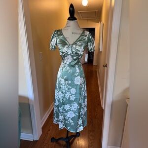 Midnight Doll Y2K Elegant Green Floral Dress